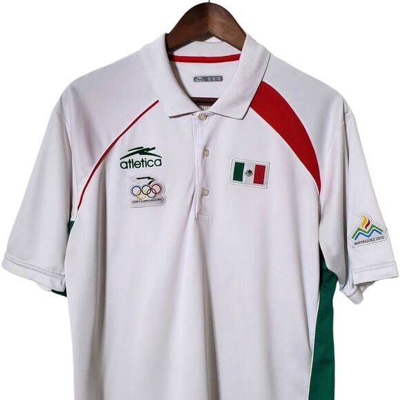 Mexico Atletica Olympic Polo Shirt Size M Mayaguez 2010 White Patches Mens - Picture 2 of 16